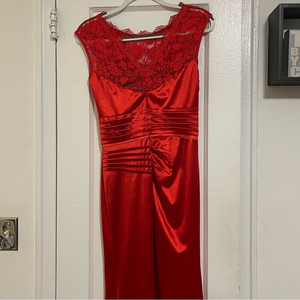Red silk gala dress